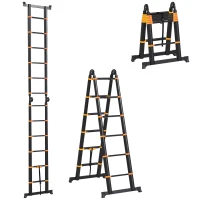 HOMCOM 3.8m Duo Aluminium Ladder w/ Tool Holder - Yellow(m-1)