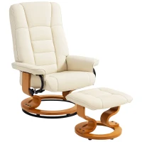 HOMCOM Fauteuil de relaxation inclinable avec repose-pied, pivotant, cadre en bois , revêtement synthétique crème(m-12)