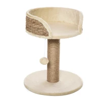 PawHut Arbre à chat arbre à grimper grattoir design jeu pompon suspendu + plateforme peluche 40 x 40 x 49 cm sisal beige(m-12)