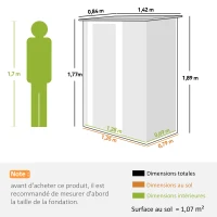 Outsunny Abri de jardin 1 m² - abri à outils - cabanon porte verrouillable - dim. 142L x 84 x 189H cm - acier galvanisé vert blanc(m-3)