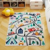 HOMCOM Tapis à motif autoroute, fond blanc, fausse fourrure douce, facile à entretenir, Multicolore(m-6)
