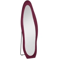 HOMCOM Wavy Velvet-Feel Full Length Mirror - Wine Red(m-1)