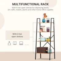 HOMCOM 4-Tier Ladder Shelf, Freestanding Bookshelf, Storage Rack with Steel Frame for Living Room, Black and Brown(m-5)