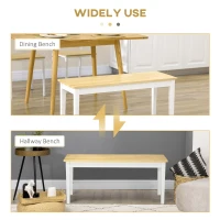 HOMCOM 102 cm Wood Dining Bench for 2 People, Wooden Bench for Kitchen, Dining Room, Entryway, White(m-6)