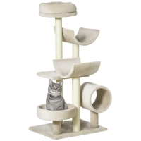 PawHut  Arbre à chats multi-équipements griffoirs grattoirs plates-formes + tunnel dim. 50L x 40l x 105H cm beige