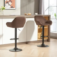 HOMCOM Set di 2 Sgabelli da Bar Girevoli Altezza Regolabile 87-107 cm Rivestiti in Velluto Schienale e Poggiapiedi Marrone(m-5)