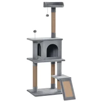 PawHut Cat Tree Tower for Indoor Cats 142cm Climbing Kitten Activity Center with Jute Scratching Post  Board Perch Roomy Condo Removable Felt Hanging Toy, Grey(m-10)