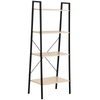 HOMCOM 4-Tier Vintage Ladder Shelf Bookcase Wood Storage Rack Stand Plants Display Black natural(m-1)
