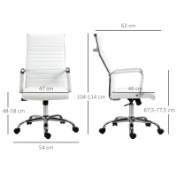 Vinsetto Cadeira de Escritório Ergonómica Giratória 360° Basculante com Altura Ajustável 54x62x104-114 cm Branco(m-3)