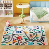 HOMCOM Alfombra con Patrón de Autopista, Fondo Blanco, Fleece Suave, Fácil de Limpiar, Multicolor(m-7)