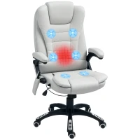 HOMCOM 6-Point Massage Office Chair with Seat Heated for Home Office, PU Leather High Back Executive Desk Chair with Adjustable Height and 360° Swivel for Work Study, Light Grey(m-10)