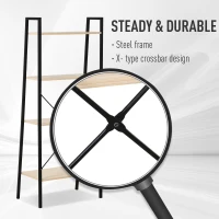HOMCOM 4-Tier Vintage Ladder Shelf Bookcase Wood Storage Rack Stand Plants Display Black natural(m-5)