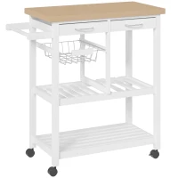 HOMCOM Chariot de service desserte de cuisine à roulettes multi-rangements 85L x 37l x 85H cm plateau bois massif pin châssis MDF blanc(m-1)
