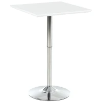 HOMCOM Square Height Adjustable Bar Table Counter Pub Desk with Metal Base for Home Bar, Dining Room, Kitchen, White(m-1)
