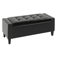 HOMCOM PU Leather Storage Ottoman Bench Storage Chest Tufted Ottoman Cube w/ Flipping Top 92L x 40W x 40H cm Black(m-10)