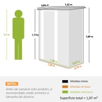 Outsunny Abrigo de Jardim 142x84x189cm Abrigo de Jardim de Aço Galvanizado com Porta Fechadura e Orifícios de Drenagem para Armazenamento de Ferramentas Verde(m-3)