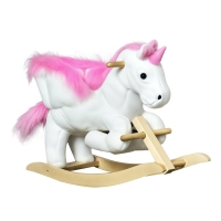 HOMCOM Cavallo a Dondolo Unicorno con Musica in Metallo e Legno 65x32x55cm