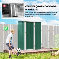 Outsunny Abrigo de Jardim 142x84x189cm Abrigo de Jardim de Aço Galvanizado com Porta Fechadura e Orifícios de Drenagem para Armazenamento de Ferramentas Verde(m-6)