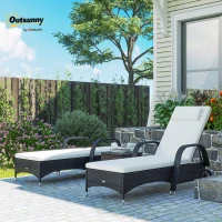 Outsunny 2 Seater Rattan Sun Lounger Set with Side Table Black(m-3)