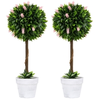 HOMCOM Set of 2 Decorative Artificial Plants Ball Trees with Flower for Home Indoor Outdoor Decor, 60cm ,Pink