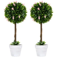 HOMCOM Set of 2 Decorative Artificial Plants Ball Trees with Flower for Home Indoor Outdoor Decor, 60cm ,Pink(m-1)