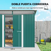 Outsunny Cobertizo de Jardín Exterior 4,5 m² 260x194x200 cm con Paneles Frontales Transparentes y 2 Puertas Corredizas Verde(m-5)