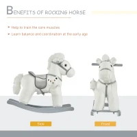 HOMCOM Kids Plush Ride-On Rocking Horse Toy Rocker with Plush Toy Realistic Sounds for Child 18-36 Months White(m-5)
