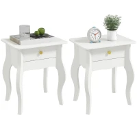 HOMCOM Lot de 2 tables d'appoint, bout de canapé avec pieds courbés, table basse pour salon, chambre, 45 x 35 x 55 cm, blanc(m-11)