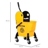 HOMCOM 25L Mop Bucket, with Wringer, Wheels and Handle - Yellow(m-3)