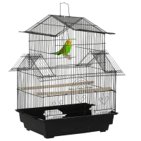 PawHut Gaiola para Pássaros de Metal com Bandeja Amovível 2 Comedouros e Poleiros 50,5x41x63cm Preto(m-10)