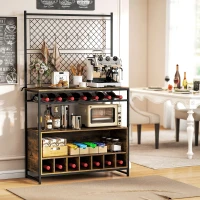 HOMCOM Scaffale da Cucina con Piano di Lavoro, Pannelli in Metallo, 5 Ganci, Mobiletto per Spezie, Pentole, Padelle, Marrone(m-4)