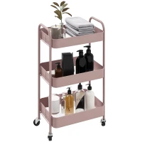 HOMCOM Desserte chariot de rangement en acier chariot de service à roulettes 3 plateaux ajourés 45 x 30,6 x 79 cm rose(m-11)