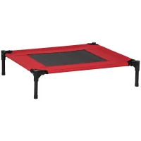 PawHut Cooling Raised Dog Bed, Portable Elevated Cat Camping Bed with Metal Frame Black and Red, for Medium Dogs(m-1)