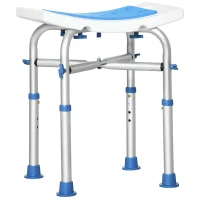 HOMCOM Tabouret de douche chaise de douche - assise rembourré et réglable, patins à ventouses antidérapants, en aluminium bleu(m-12)