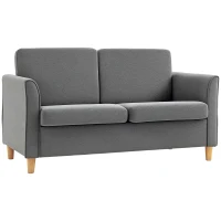 HOMCOM Compact Loveseat Sofa, Modern 2 Seater Sofa for Living Room with Wood Legs and Armrests, Grey(m-10)
