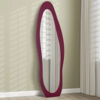 HOMCOM Wavy Velvet-Feel Full Length Mirror - Wine Red(m-10)