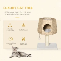 PawHut Cat Tree Tower with Scratching Post for Indoor Cats Climbing Activity Center Kitten Furniture Condo Sisal Natural(m-4)