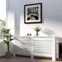 HOMCOM Radiator Cover, Modern MDF White Painted Cabinet with Horizontal Slats for Living Room, Bedroom, 172L x 19W x 81H cm(m-2)