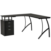 HOMCOM Secretária de Canto para Computador Mesa em Formato de L com 3 Gavetas  143,5x143,5x76cm Preto(m-10)