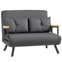 HOMCOM 4-in-1 Velvet-Feel Double Sofa Bed, with Pillows - Dark Grey(m-10)