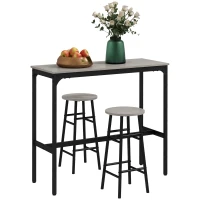 HOMCOM 3 Piece Bar Table Set with 2 Stools, Industrial Bar Table and Stool Set, Dining Table and Chair Set, Grey(m-10)