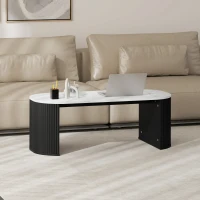 HOMCOM Table basse ovale, table d'appoint aspect effet marbre, coins arrondis pieds épais, 110 x 50 x 40 cm, noir(m-7)