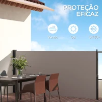 Outsunny Toldo Lateral Retrátil Toldo Enrolável de Privacidade e Proteção Solar para Jardim Varanda 300x140 cm Cinza Claro 123/200(m-4)