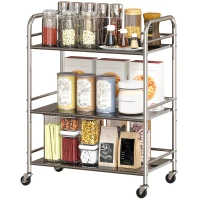 HOMCOM Carrito Auxiliar con Ruedas de Acero Inoxidable Carro de Servicio de 3 Niveles con Estante Ajustable 60x35x77 cm Plata(m-11)