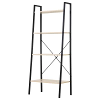 HOMCOM 4-Tier Vintage Ladder Shelf Bookcase Wood Storage Rack Stand Plants Display Black natural(m-11)