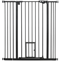 PawHut Barrera de Seguridad Extensible con Puerta Pequeña Cierre Automático y Sistema de Doble Bloqueo 74-101x104,1 cm Negro