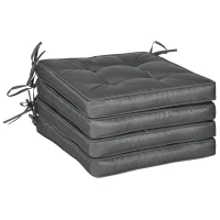 Outsunny Set of 4 Garden Seat Cushion with Ties, 42 x 42cm Replacement Dining Chair Seat Pad, Grey(m-1)