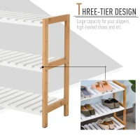 HOMCOM 3-Tier Shoe Rack, Narrow Shoe Shelf with Wood Frame and Slatted Shelves for Hallway, Entryway, 70L x 26W x 57.5H cm, Natural(m-4)