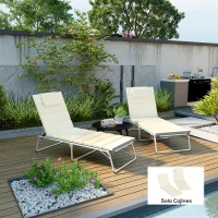 Outsunny Pack 2 Cojines para Tumbonas Plegables 203x66x3 cm con Reposacabezas y Correas de Sujeción Crema(m-2)