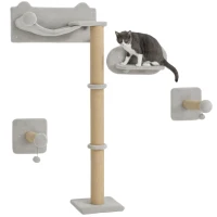 PawHut 4-Piece Cat Shelves w/ Scratching Post, Steps, Jumping Platform, Ladder, Toy Balls, for Indoor Cats, Light Grey(m-10)